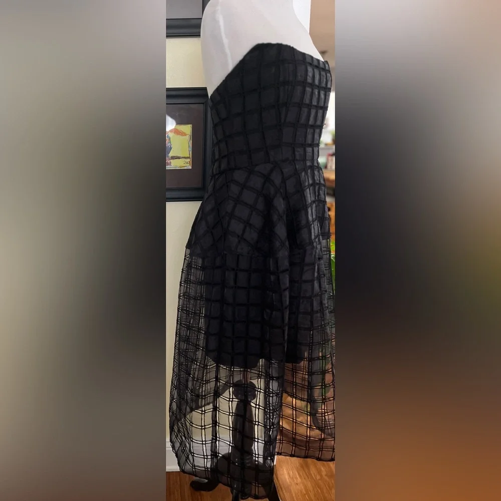 NICHOLAS Dress Strapless Black Windowpane Cutout Caged Sheer Full Skirt SZ 4 - Picture 4 of 13